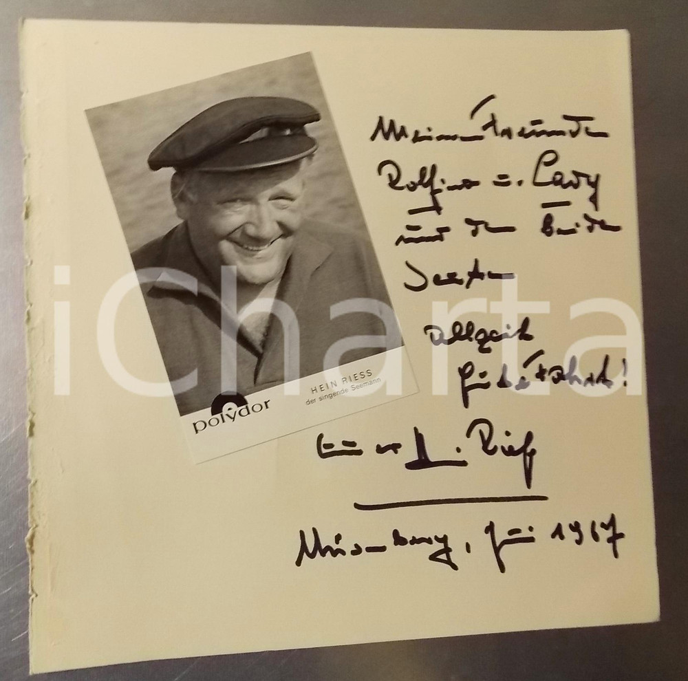 1967 GERMANY CABARET Hein RIESS "Der singende Seemann" - AUTOGRAPH 24x24 cm