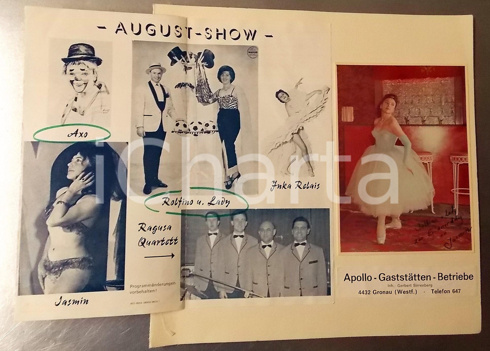 1970 ca GRONAU APOLLO KABARETT Portrait of JASMIN dancer - AUTOGRAPH