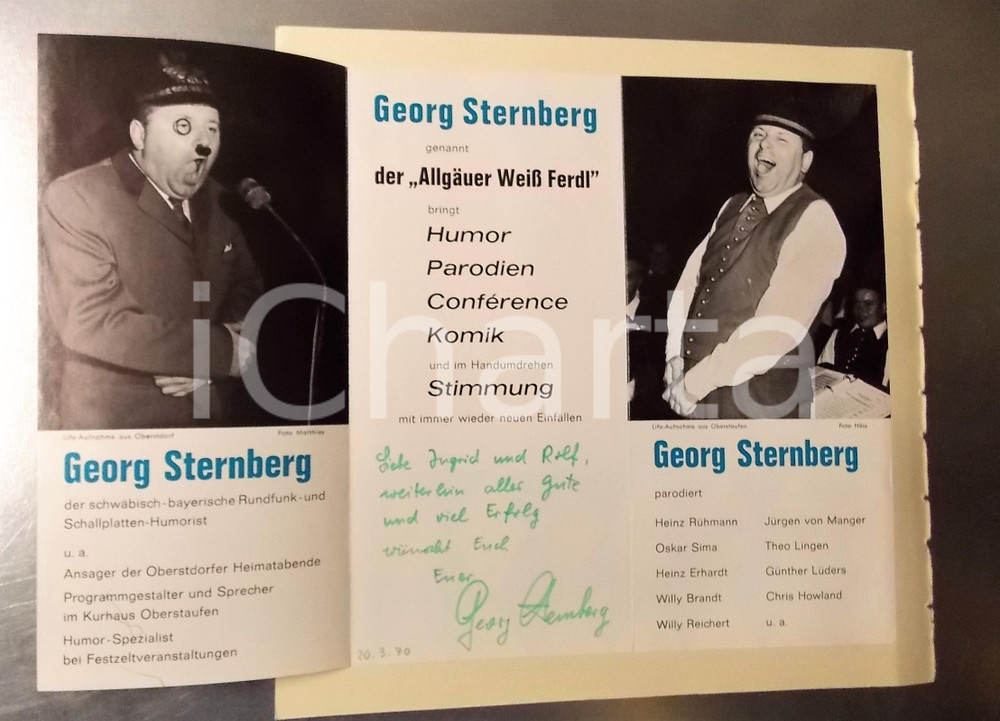 1970 GERMANY CABARET Georg STERNBERG - Helga MILKEREIT - AUTOGRAPH 24x24 cm