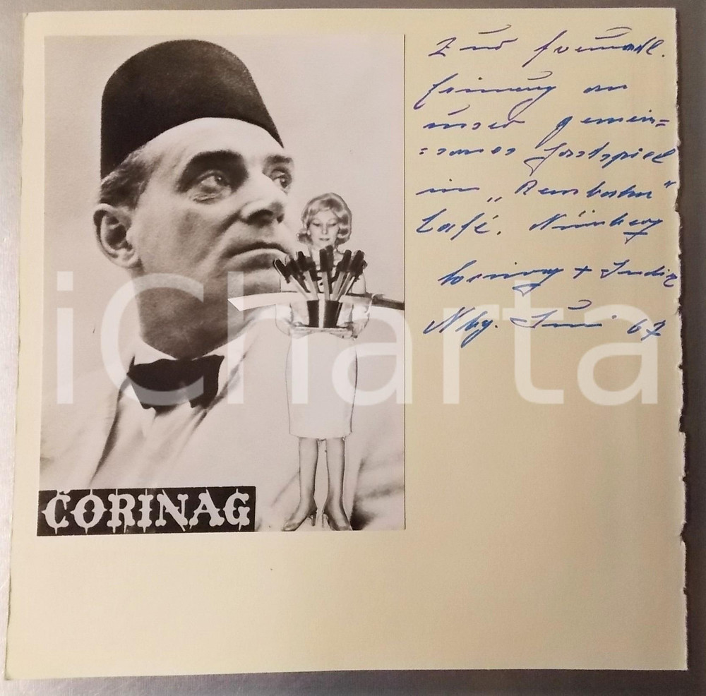 1967 GERMANY CABARET Knife trower CORINAG - Nora MONTI - Autograph 24x24 cm