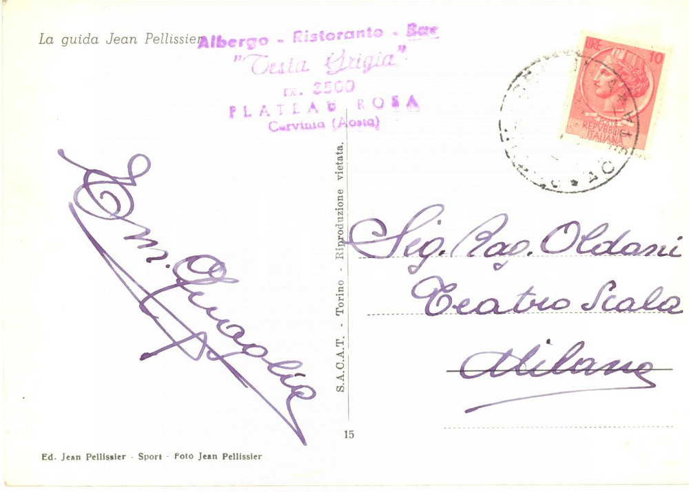 1955 MONTE ROSA Cartolina Enrico QUAGLIA (Teatro alla Scala) - Autografo FG VG