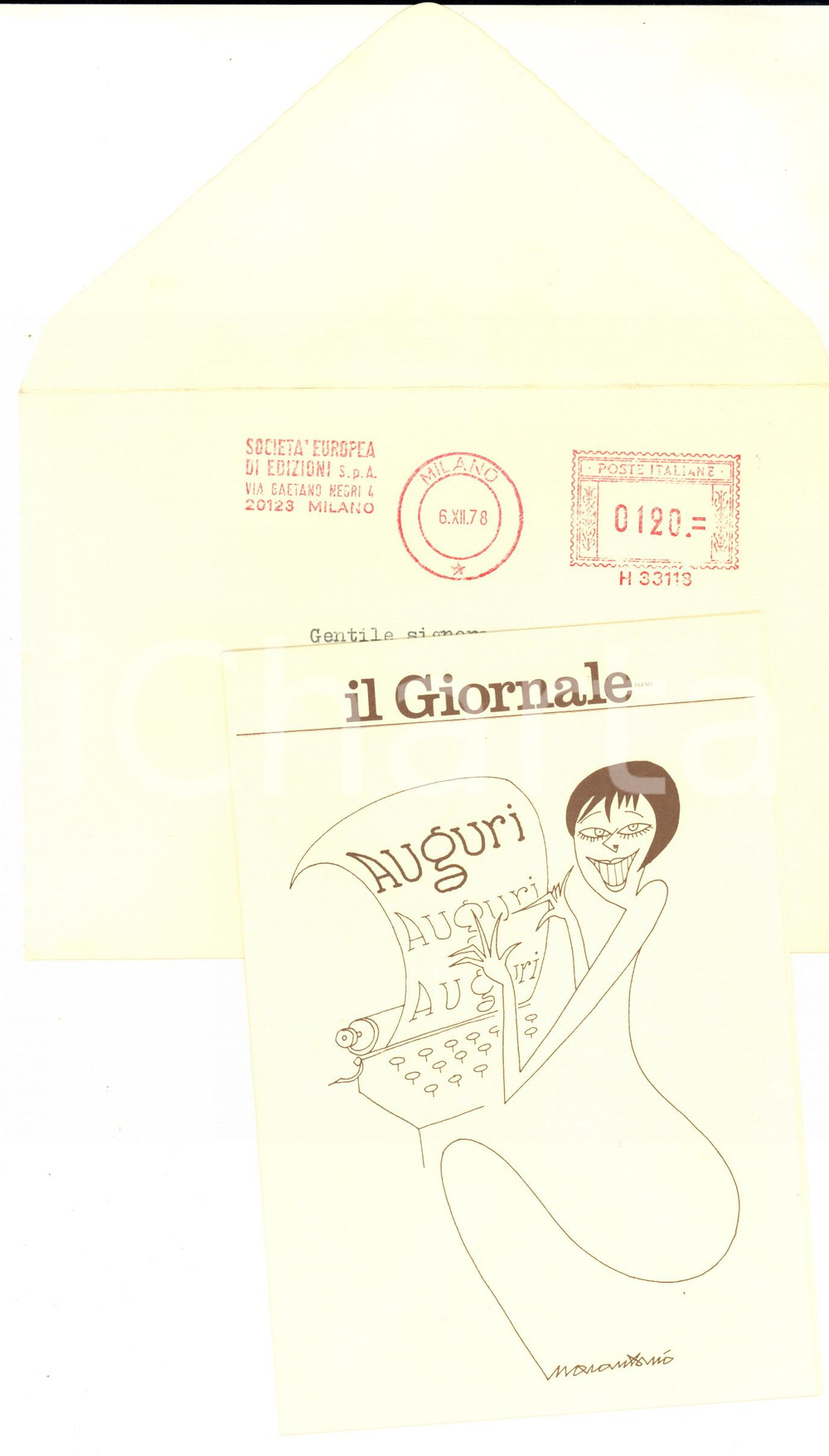 1978 MILANO IL GIORNALE Biglietto di auguri ILLUSTRATO - VINTAGE