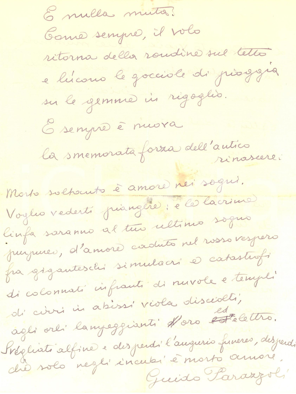 1942 MILANO Guido PARAZZOLI - Poesia "Pasqua 1942" - AUTOGRAFO