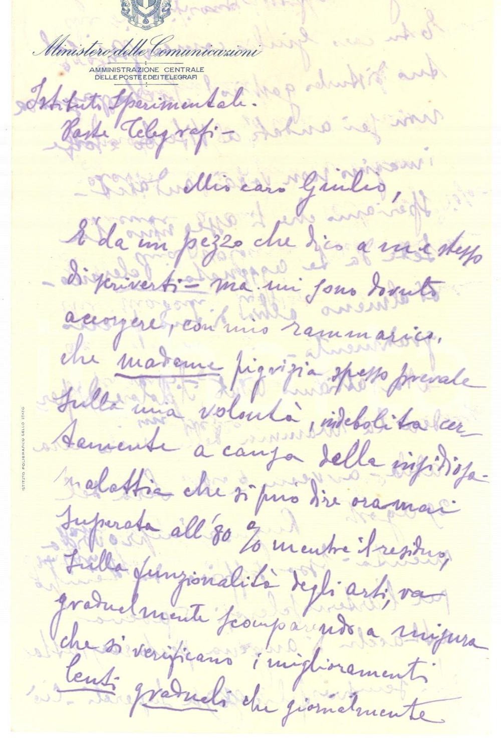 1933 ROMA Ministero Comunicazioni - Lettera Amministrazione POSTE E TELEGRAFI
