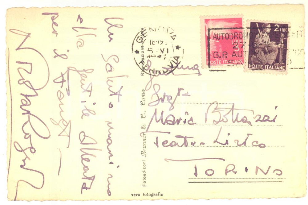 1947 GENOVA Cartolina basso Nicola ROSSI-LEMENI pronto per il "Faust"- AUTOGRAFO