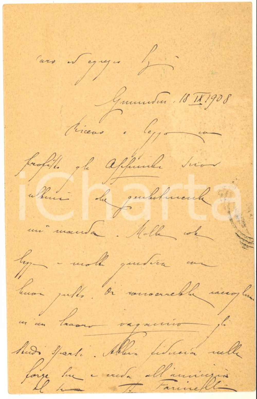 1908 GMUNDEN Cartolina Arturo FARINELLI su appunti di Guido Muoni - AUTOGRAFO