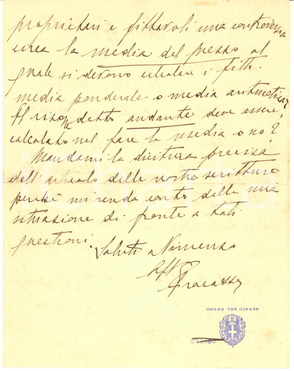 1937 TORINO Lettera marchese Domenico FRACASSI per risone ai fittavoli AUTOGRAFO