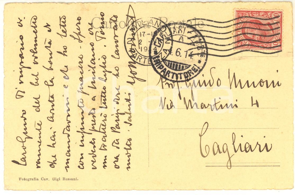 1914 MILANO Cartolina Ugo MONNERET DE VILLARD per ringraziamento - AUTOGRAFO