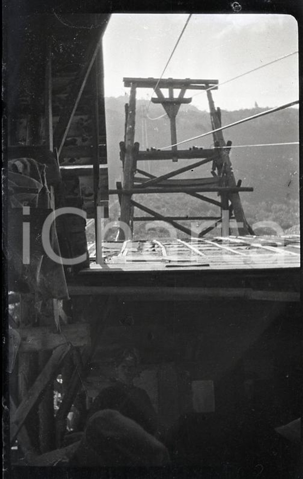6X4cm NEGATIVO ORIGINALE* 1907 LAGO D'ARNO Teleferica di cantiere della centrale