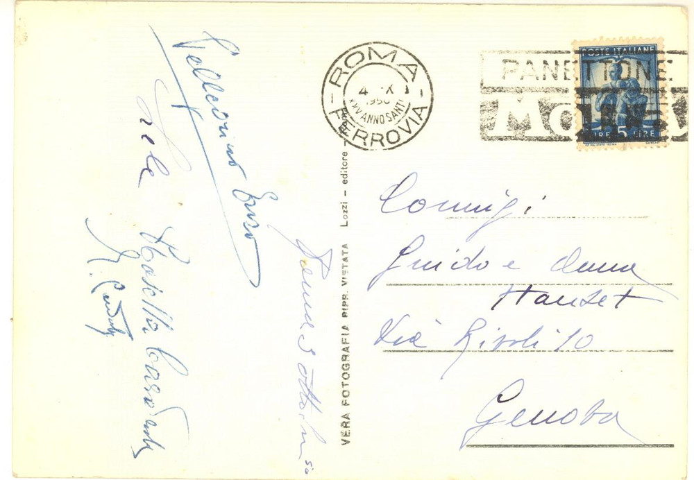 1950 ROMA Cartolina pittore Enzo PELLEGRINI a Guido HANSET *AUTOGRAFO FG VG