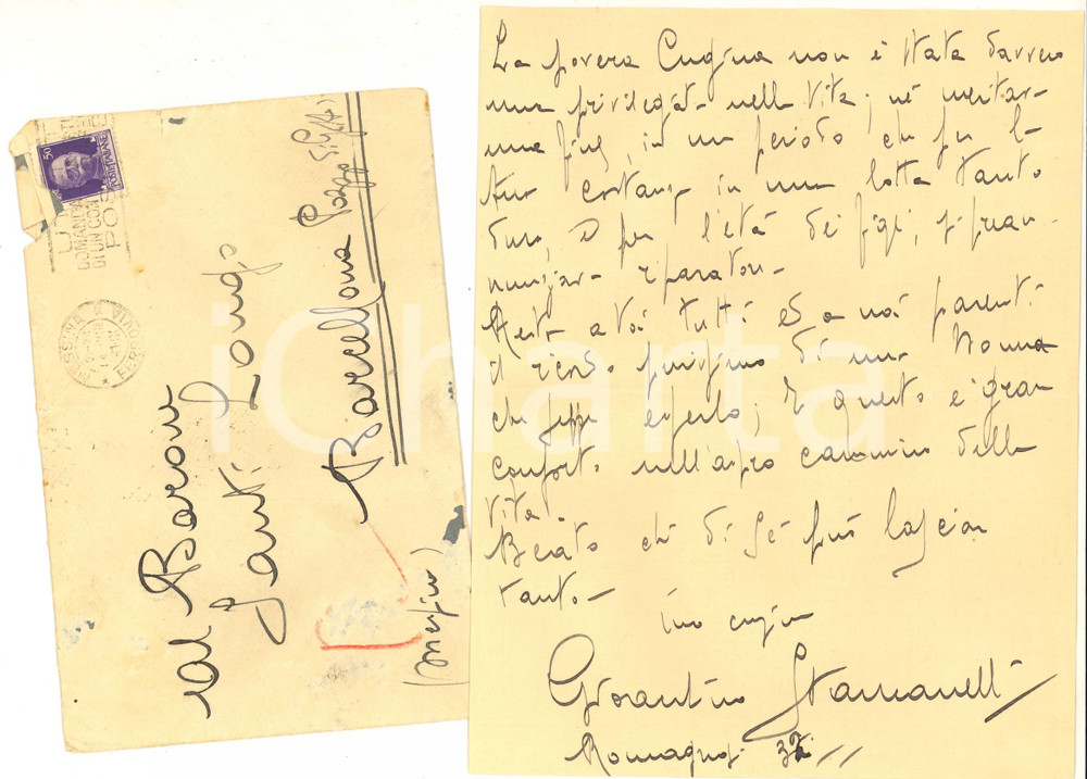 1931 MESSINA Lettera Gioacchino STANCANELLI ROMAGNOSI per condoglianze AUTOGRAFO