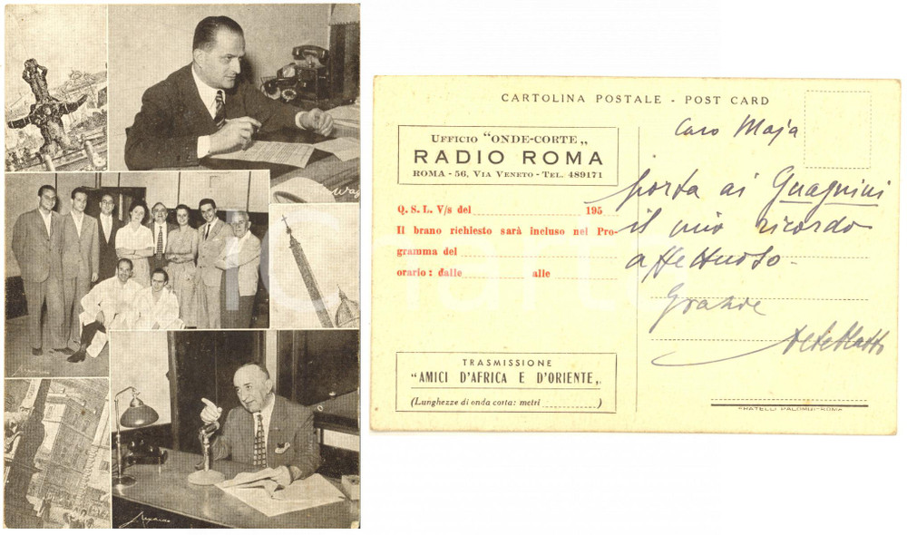 1950 ca RADIO ROMA Onde Corte - Programma "Amici d'Africa e d'Oriente" Cartolina