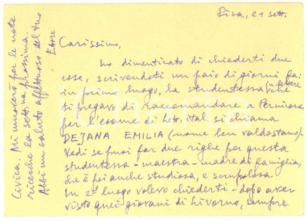 1951 PISA Ettore PASSERIN D'ENTREVES pro "Quaderni di storia sociale" AUTOGRAFO