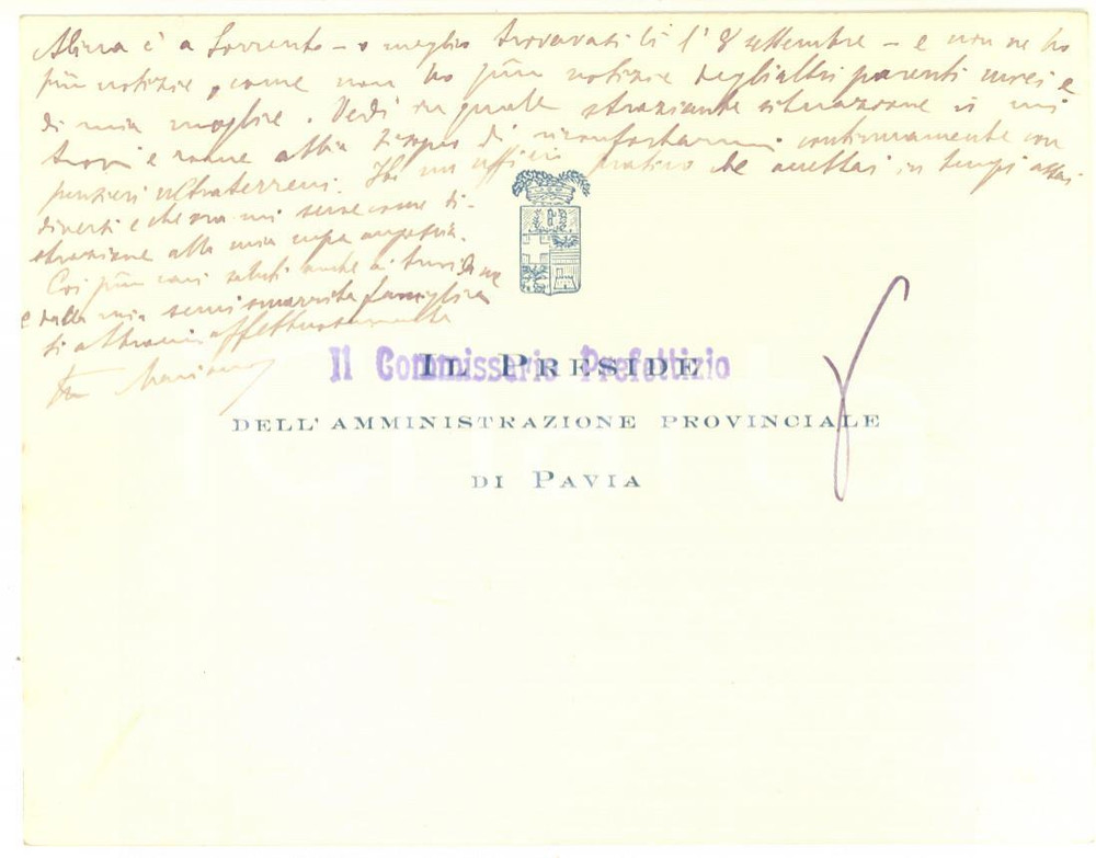 1943 WW2 PAVIA Mariano MARESCA alla ricerca del figlio internato - AUTOGRAFO