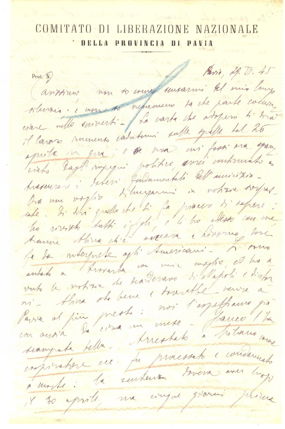 1945 CLN PAVIA Mariano MARESCA e la condanna a morte del figlio - AUTOGRAFO