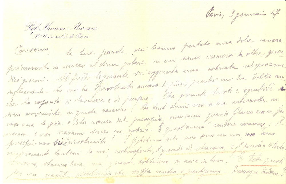 1947 PAVIA Mariano MARESCA "Soffia un vento contrario ai partigiani" - AUTOGRAFO