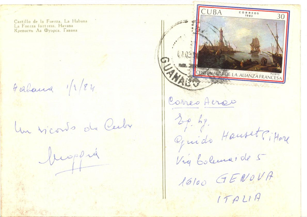 1984 HABANA (CUBA) Pittore Carlo MOGGIA a Guido HANSET - AUTOGRAFO FG VG