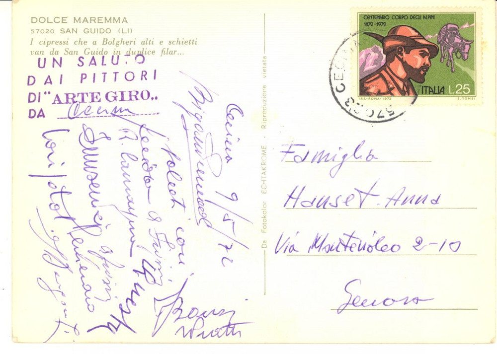 1972 CECINA (LI) Gruppo pittori "ARTE GIRO"  -  Cartolina con AUTOGRAFI FG VG