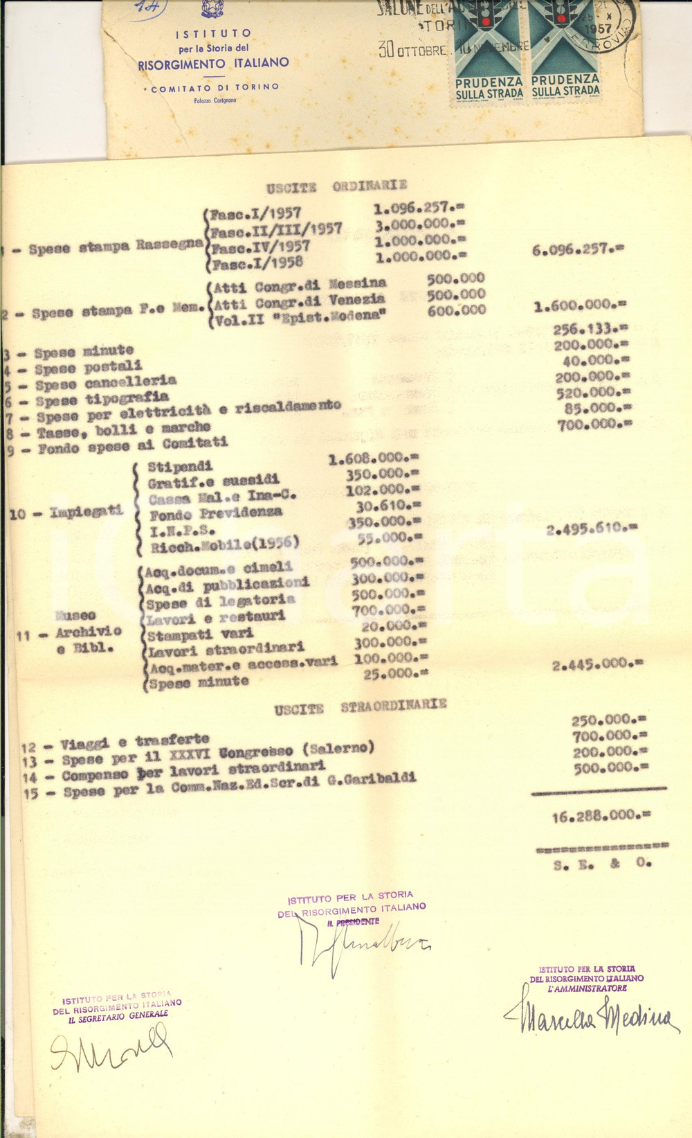 1957 ROMA Istituto per la Storia del Risorgimento - Bilancio di previsione