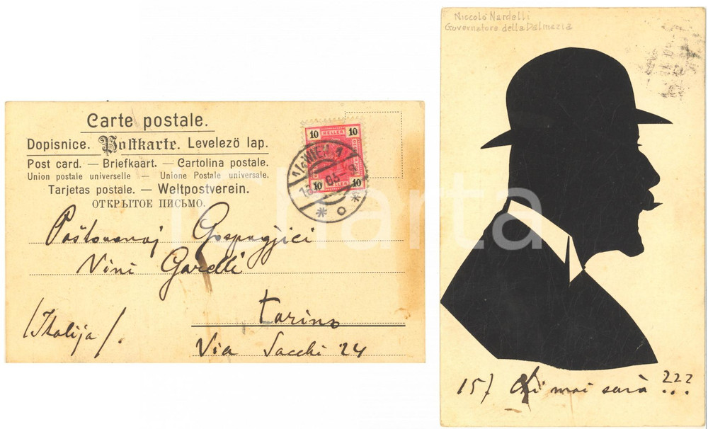 1905 WIEN Cartolina collage Nicolò NARDELLI luogotenente della Dalmazia FP VG
