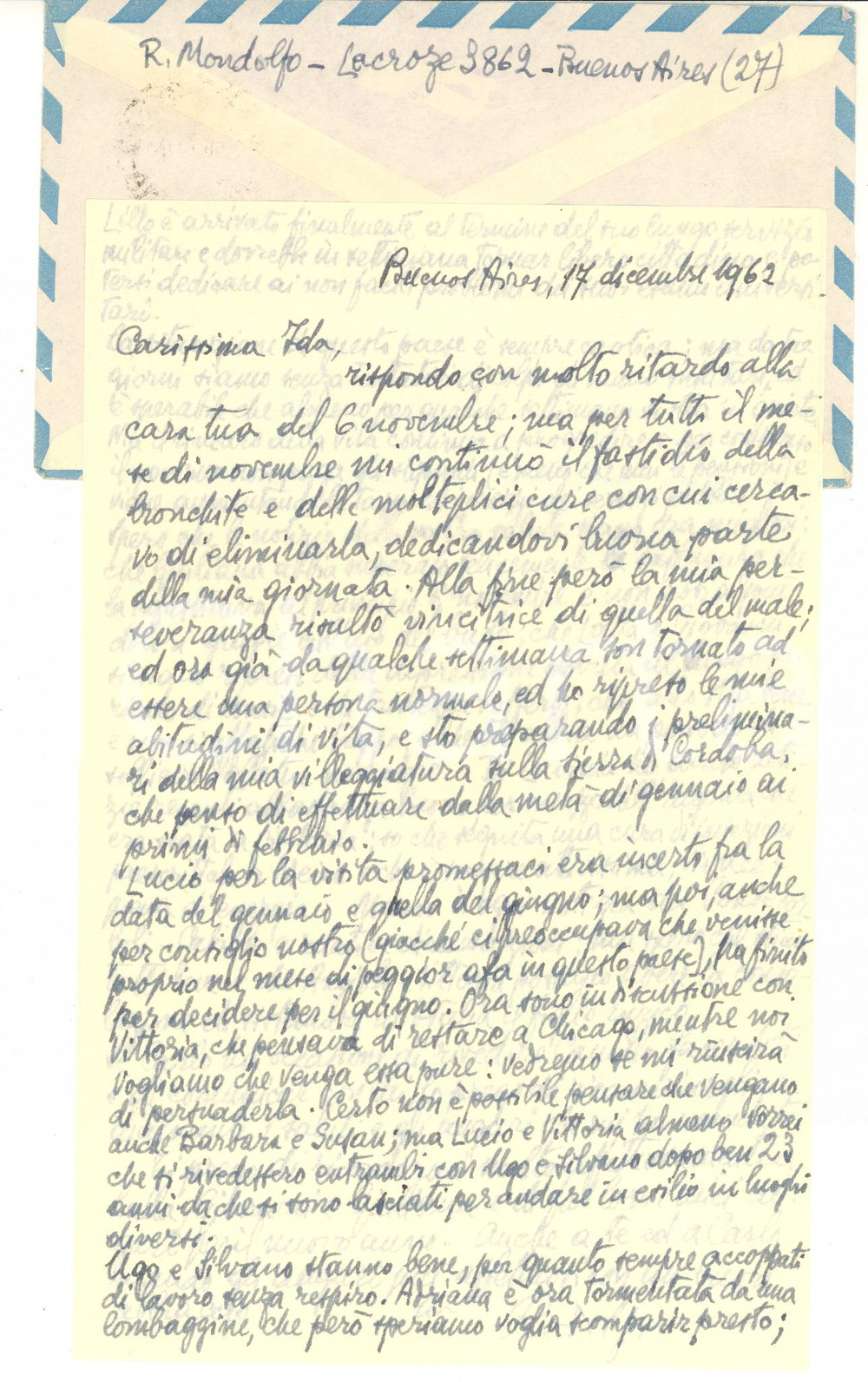 1962 BUENOS AIRES Rodolfo MONDOLFO e la crisi politica in Argentina - AUTOGRAFO