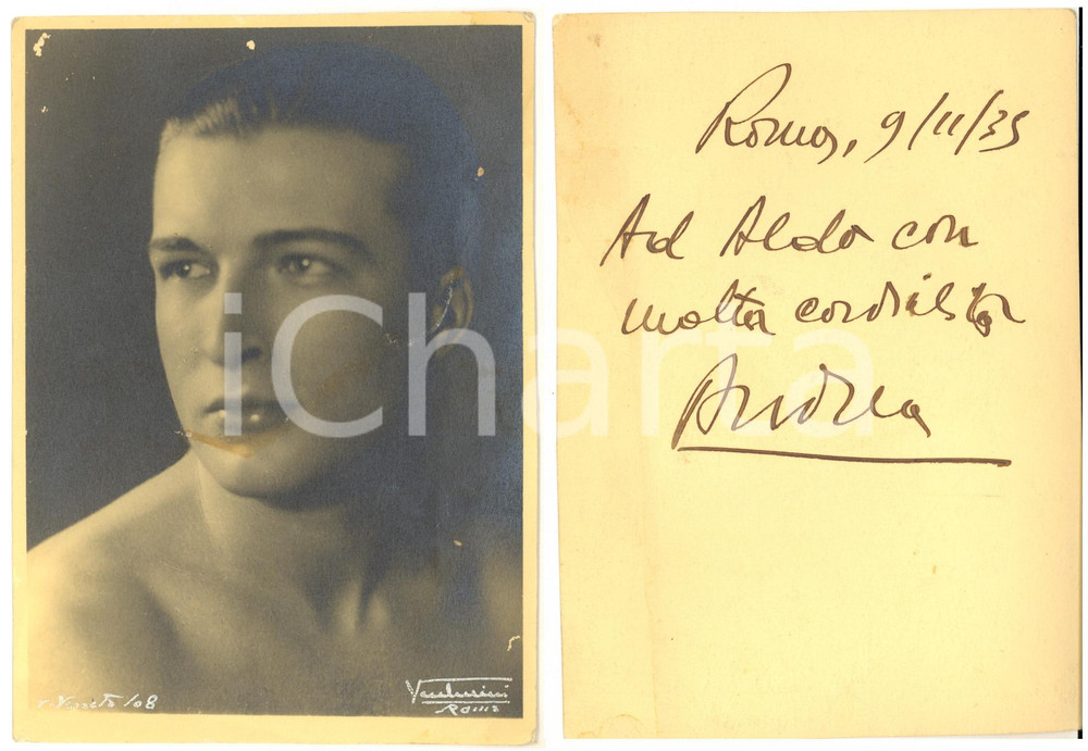 1935 TEATRO ROMA Ritratto di giovane attore con dedica - Foto 12x16 cm