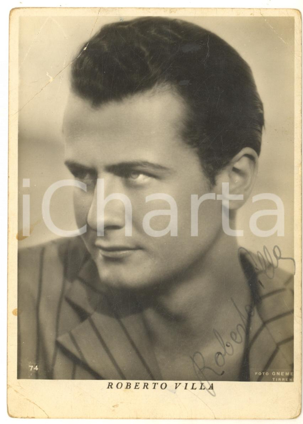 1943 CINEMA Attore Roberto VILLA - Foto seriale con AUTOGRAFO DANNEGGIATA