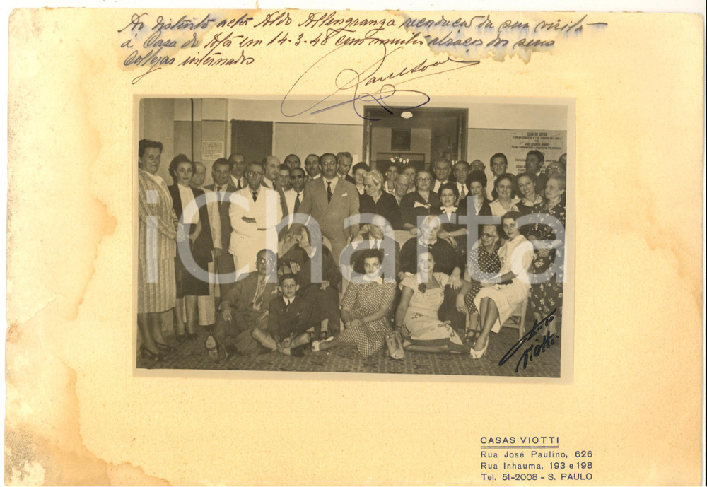 1948 SAO PAULO (BRAZIL) Attore Aldo ALLEGRANZA alla "Casa do Actor" - Foto RARA