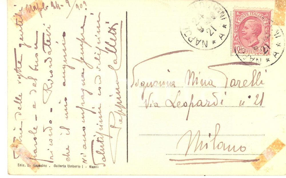 1909 NAPOLI Cartolina attore Peppino CALLETTI al soprano Nina GARELLI *Autografo