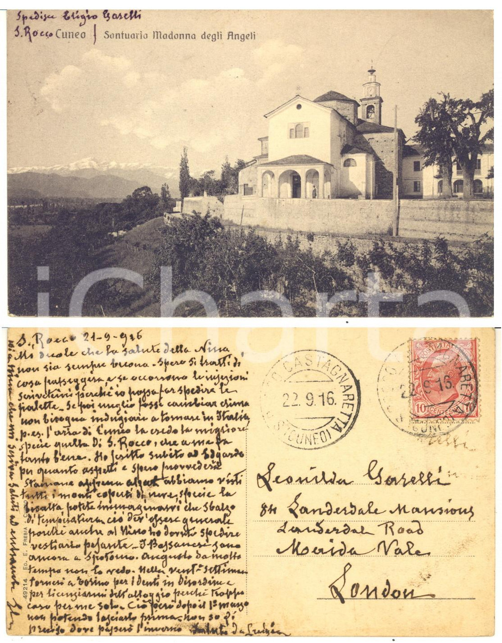1916 CUNEO Cartolina Eligio GARELLI alla moglie Leonilda - Autografo FP VG