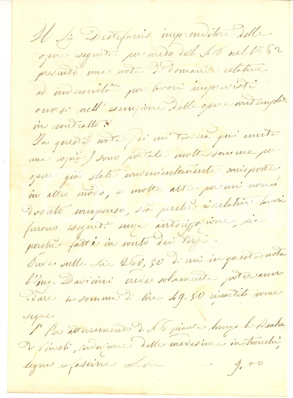1862 TORINO Lettera Giovanni CORA per contestazione opere già saldate *AUTOGRAFO