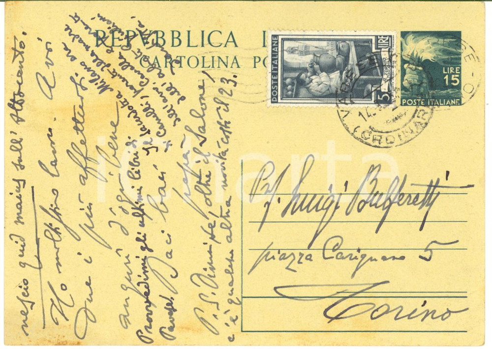 1951 VARESE Domenico BULFERETTI chiede ultimi libri di Pavese - AUTOGRAFO