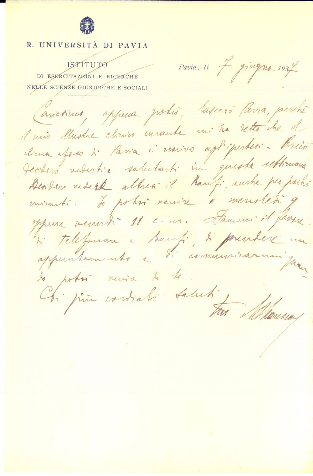 1937 PAVIA Mariano MARESCA pronto a partire verso climi migliori - AUTOGRAFO