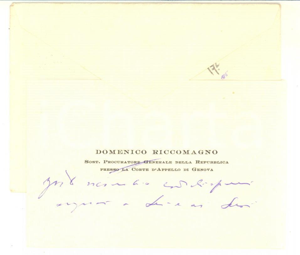1955 GENOVA Biglietto Domenico RICCOMAGNO Sost. procuratore - AUTOGRAFO