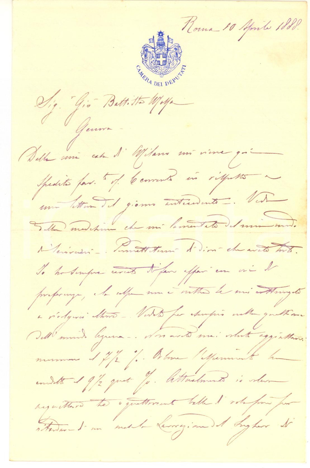 1888 ROMA Lettera Giulio PRINETTI a un fornitore insoddisfatto - AUTOGRAFO
