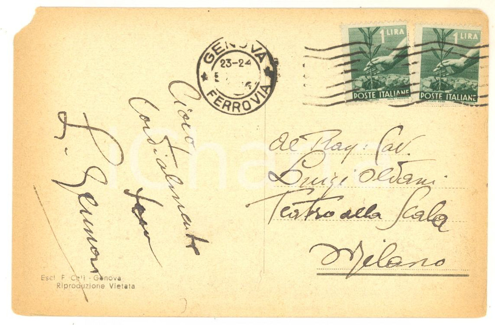 1954 GENOVA Cartolina maestro compositore Leopoldo GENNAI - AUTOGRAFO FP VG