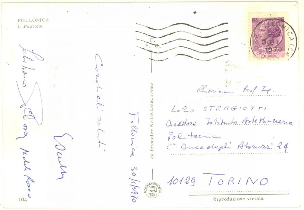 1970 FOLLONICA Sebastiano PELIZZA Enea OCCELLA Michele ROSSO Cartolina AUTOGRAFI