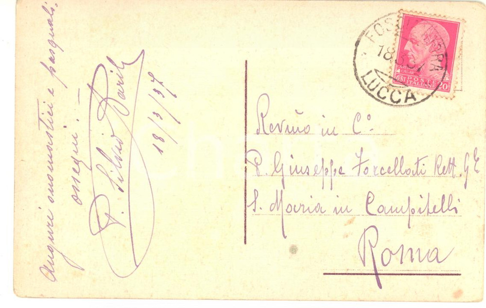 1937 FOSCIANDORA Cartolina padre Silvio BARILE - AUTOGRAFO FP VG