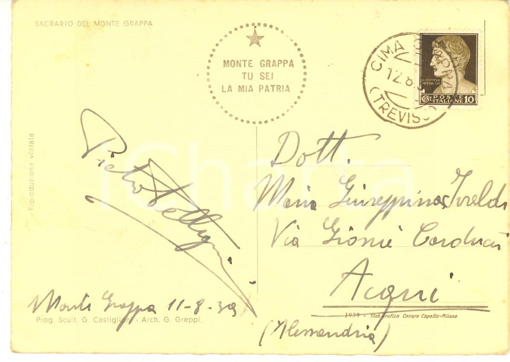1939 MONTE GRAPPA Cartolina botanico Pietro PELLEGRINI - Autografo FG VG