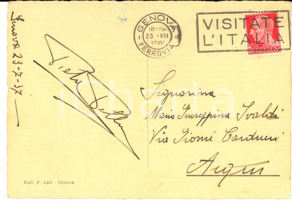 1937 GENOVA Cartolina botanico Pietro PELLEGRINI - Autografo FG VG
