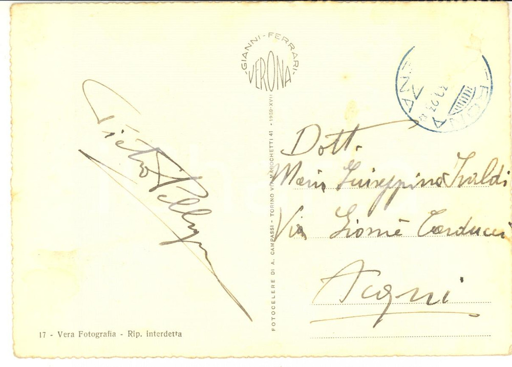 1939 VERONA Cartolina botanico Pietro PELLEGRINI - Autografo FG VG