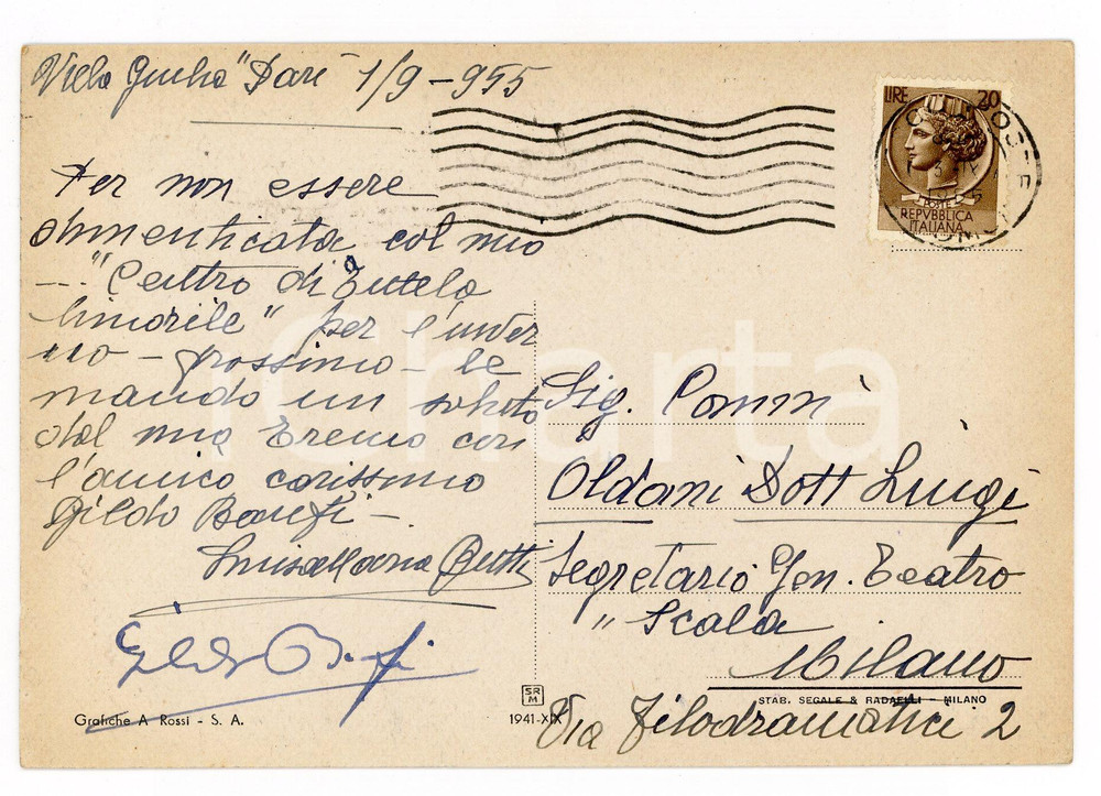 1955 PARE' Villa Giulia - Cantante Luisa Maria BUTTI - Cartolina AUTOGRAFO FG VG