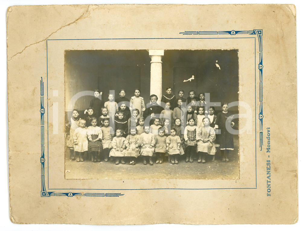 1910 ca MONDOVI' Classe elementare con sacerdote - Foto FONTANESI 26x20 cm