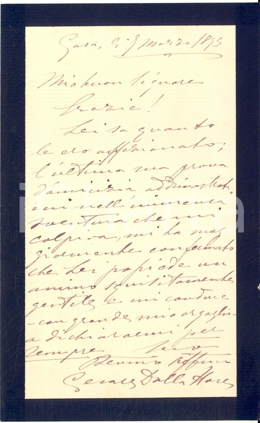 1893 BOLOGNA Cesare DALLA NOCE ringrazia per le condoglianze - AUTOGRAFO