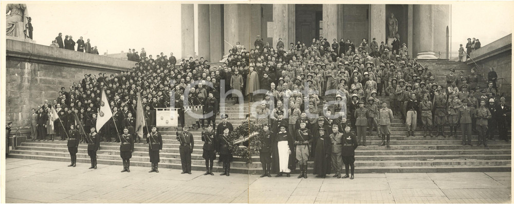 1940 ca TORINO Chiesa Gran Madre di Dio - Cerimonia PNF - Foto DOPPIA RARA 42x17