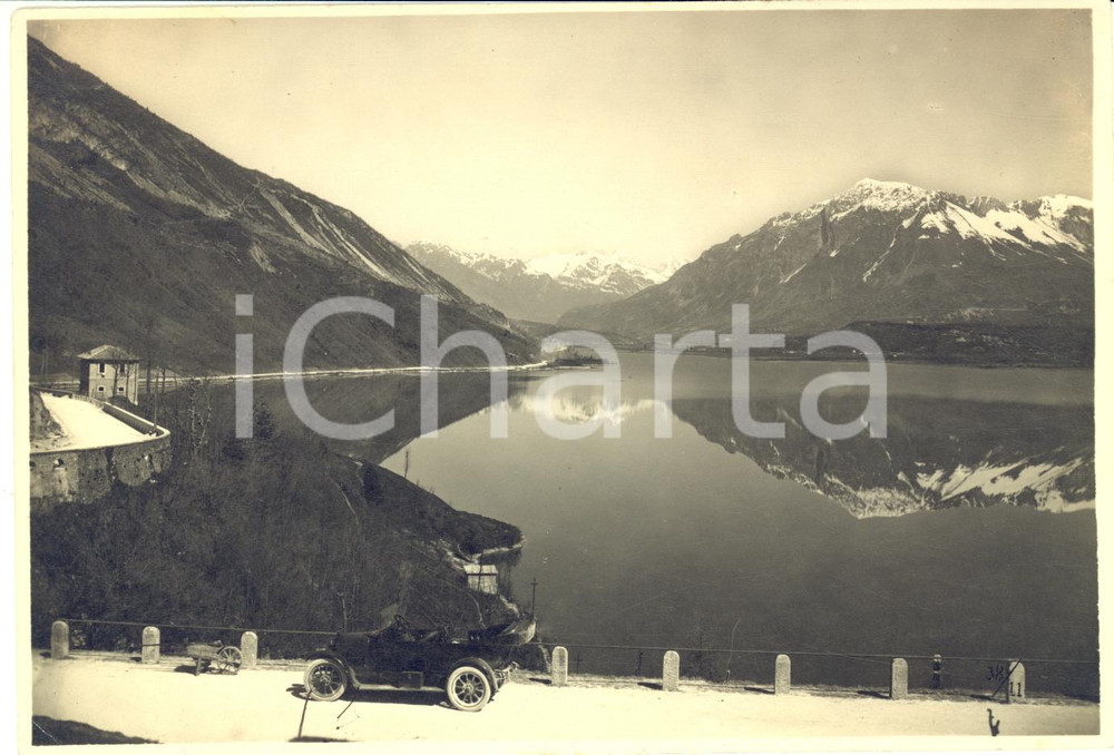 1940 ca Area di BELLUNO - Veduta lago di SANTA CROCE - Foto animata AUTO 17x12