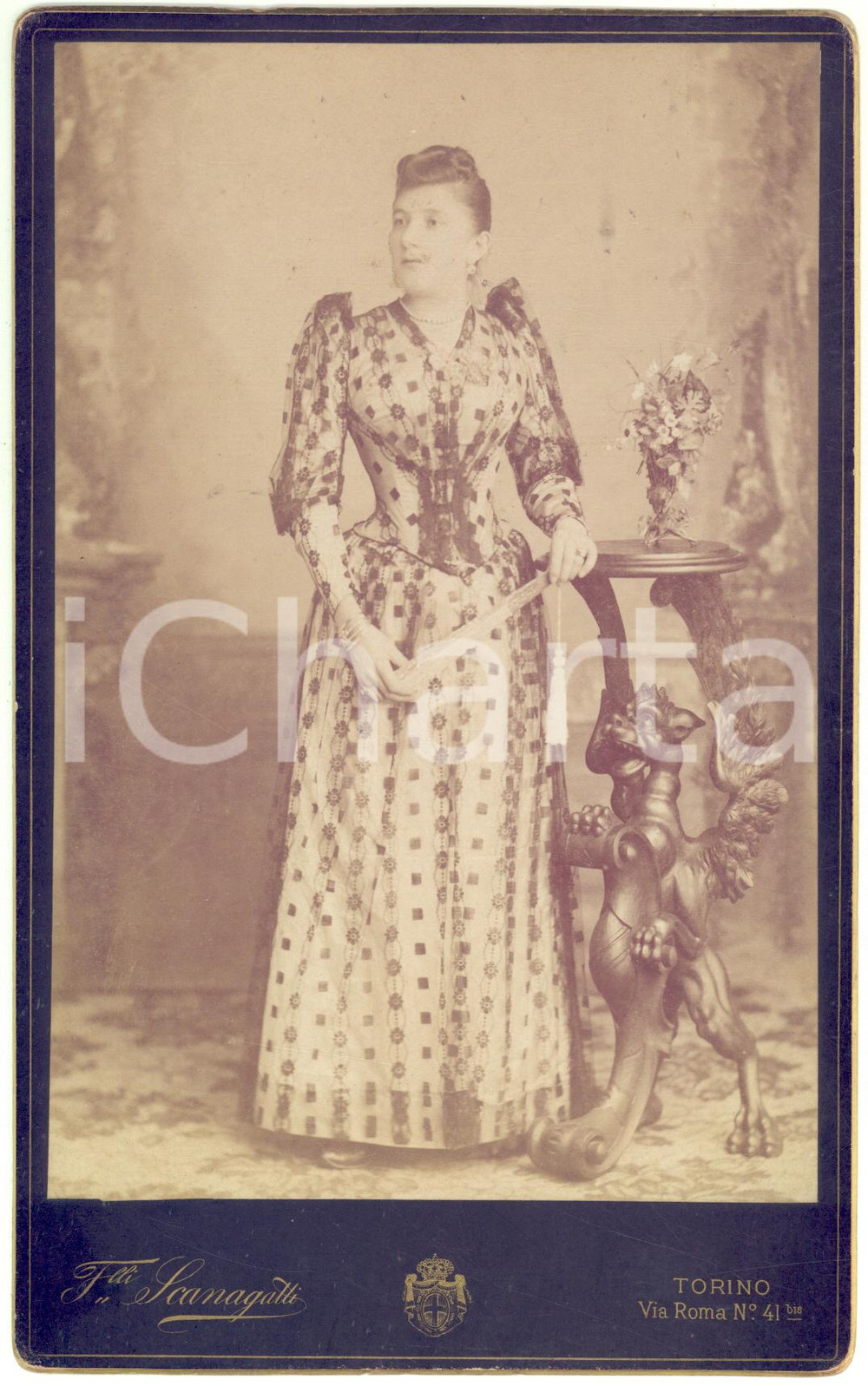 1880 ca TORINO Ritratto di nobildonna con ventaglio - Foto SCANAGATTI 13x21 cm
