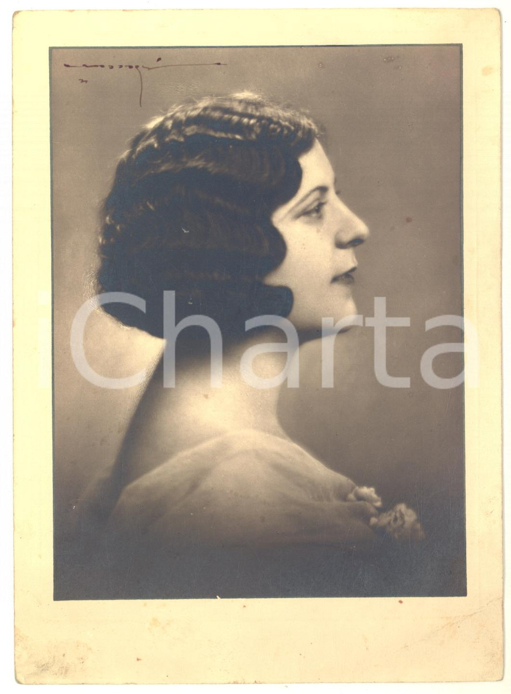 1932 TORINO Ritratto di donna di profilo - Foto Ercole MASSAGLIA 13x18 cm
