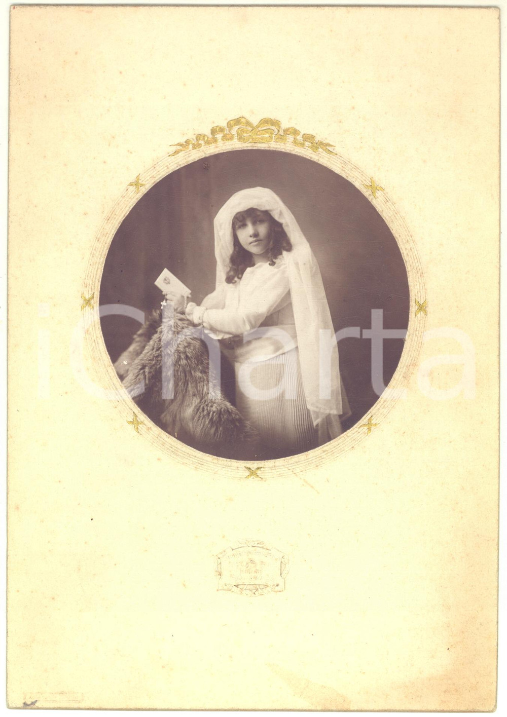 1921 TORINO Ritratto di bambina alla Prima Comunione - Foto ROSSI 17x24 cm