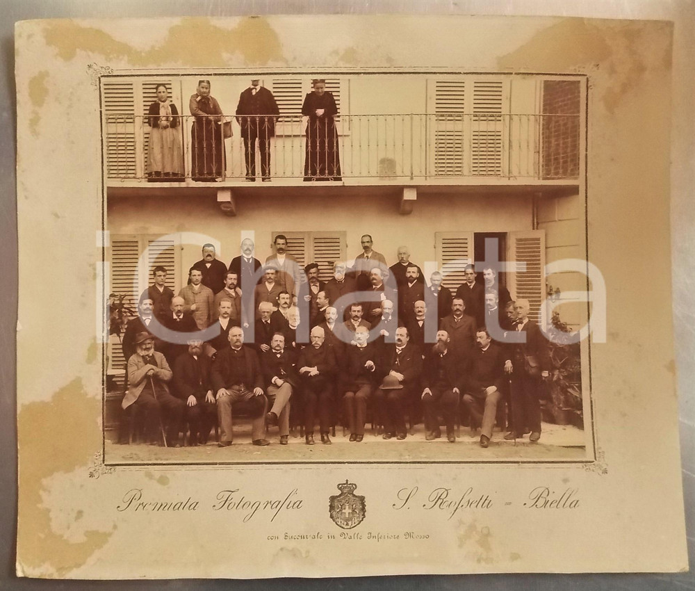 1890 ca BIELLA Ritratto di gruppo con don MINIGGIO - Foto ROSSETTI 38x32 cm